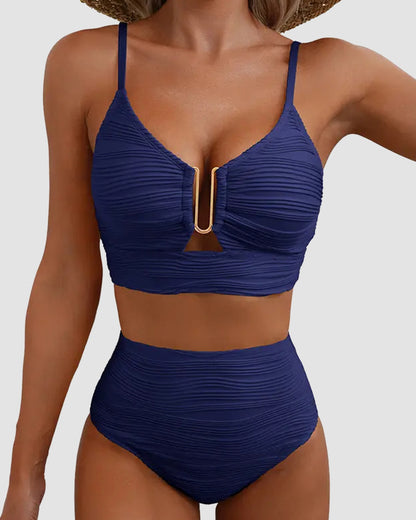 U-Wire Cutout Textured High-Waist Bikini Set