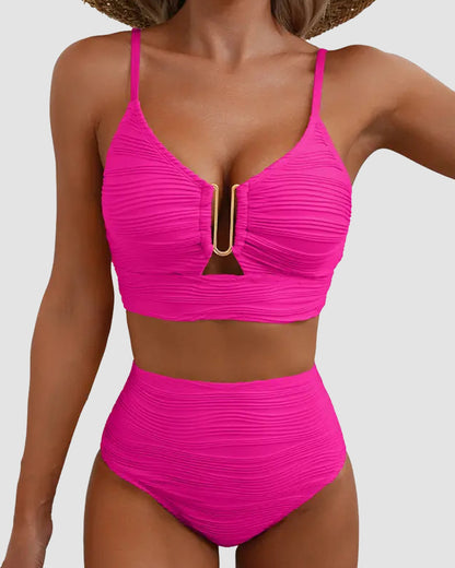 U-Wire Cutout Textured High-Waist Bikini Set