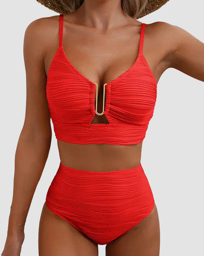U-Wire Cutout Textured High-Waist Bikini Set