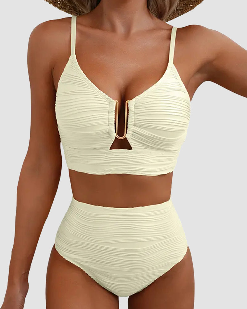 U-Wire Cutout Textured High-Waist Bikini Set