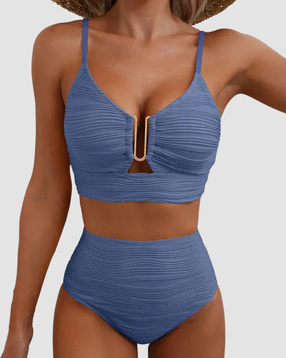 U-Wire Cutout Textured High-Waist Bikini Set