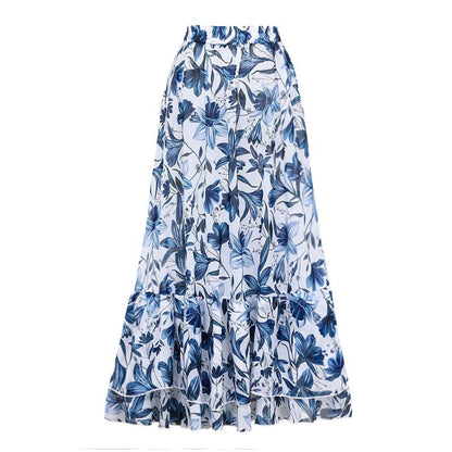 V-Neck Printed One-Piece Swimsuit with Matching Cover Skirt