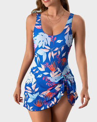 Blue Floral Print with White Leaves